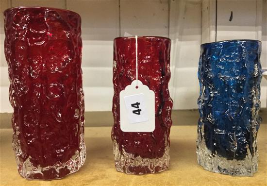 3 Whitefriar glass vases